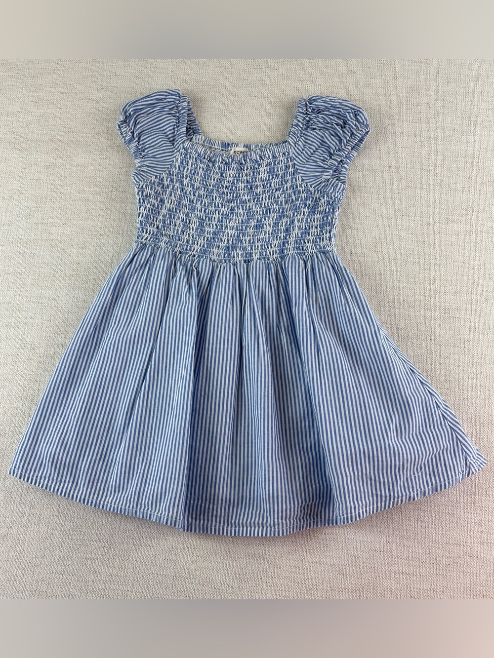 Crewcuts girl’s cap sleeve Blue Striped Smocked Dress